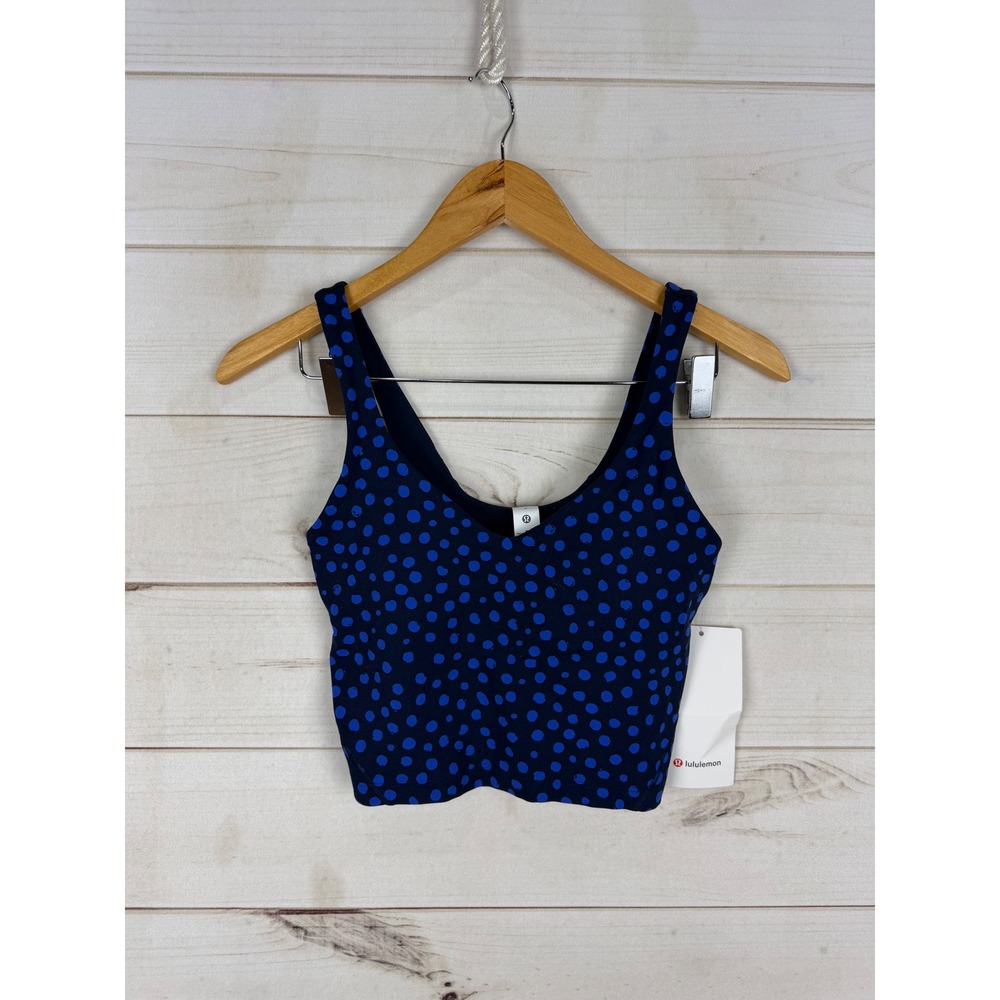 Lululemon Align Tank Top Size 4 Polka Dot Navy Blue Nulu Cropped Yoga LW1DUFS